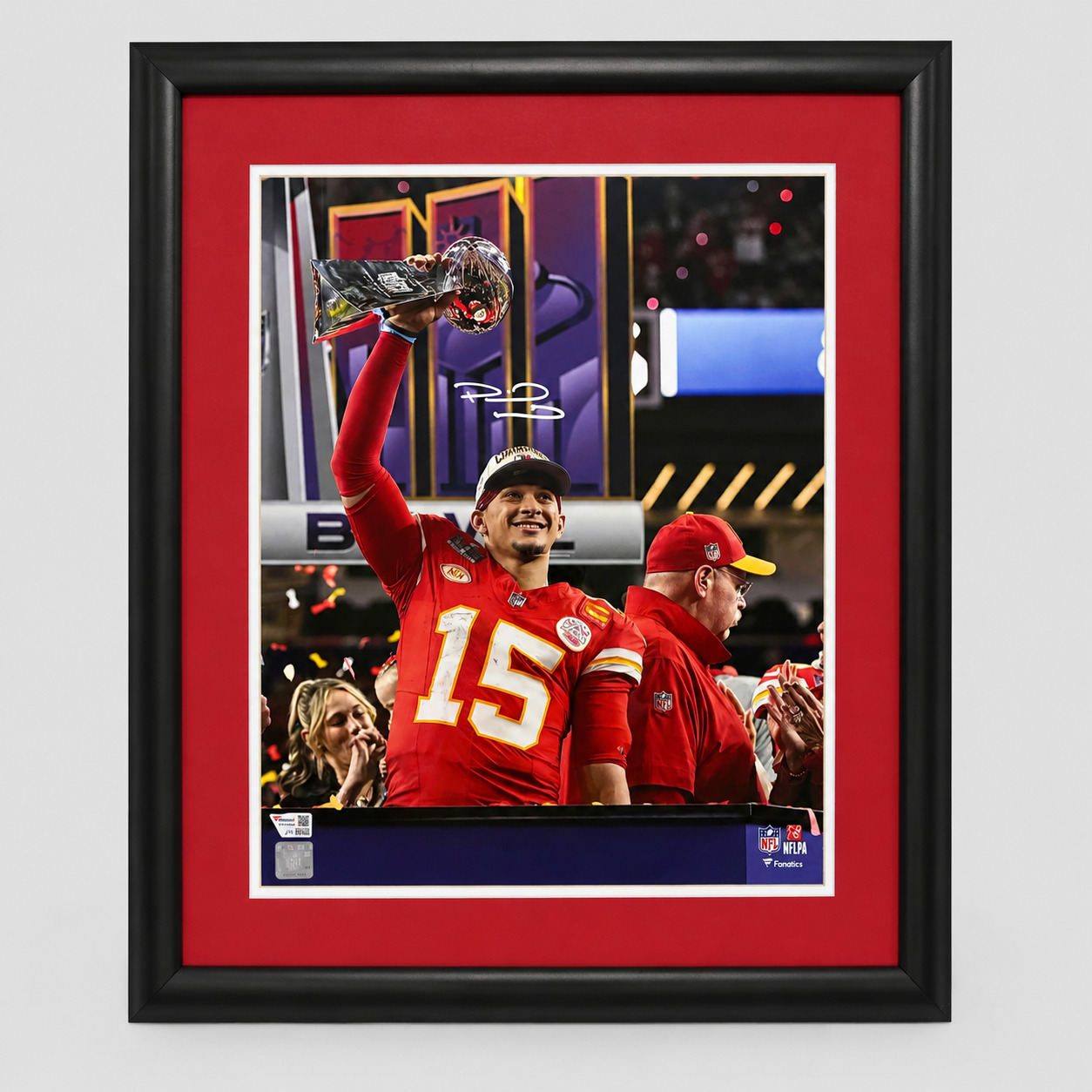 Patrick Mahomes Framed Signed Chiefs Championship Celebration Photo Fanatics Authenticated COA
