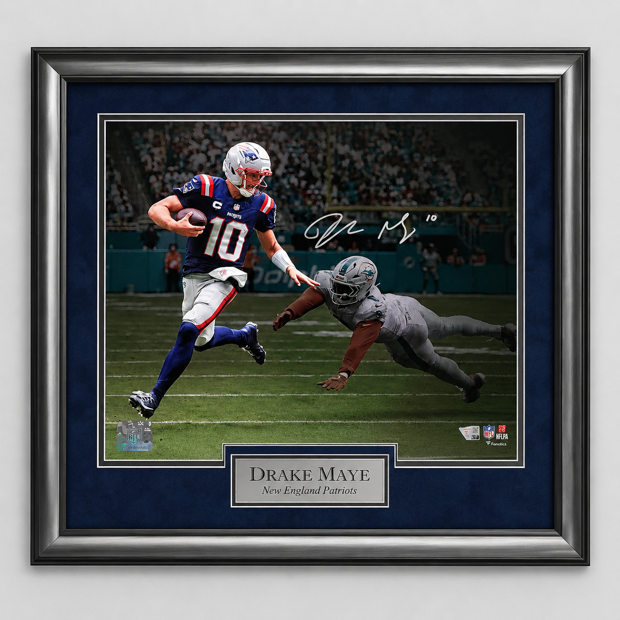 Drake Maye Hand Signed Autographed New England Patriots Framed Photo Display with Fanatics Authenticated Edition