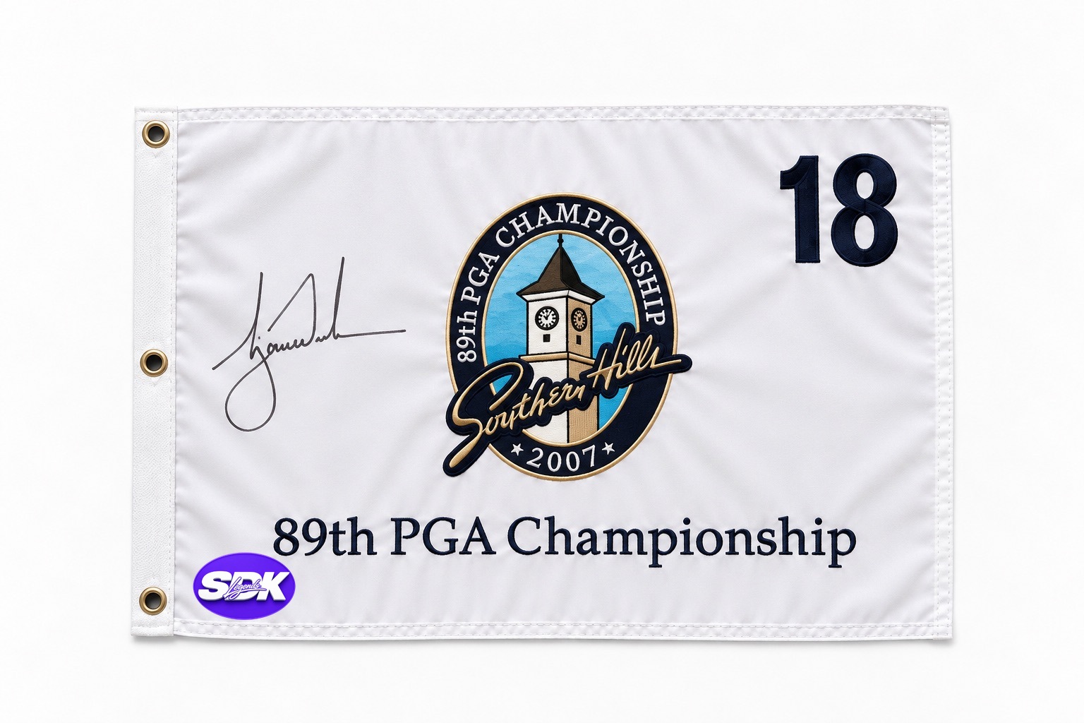 Tiger Woods Signed 2007 Championship Pin Flag UDA COA