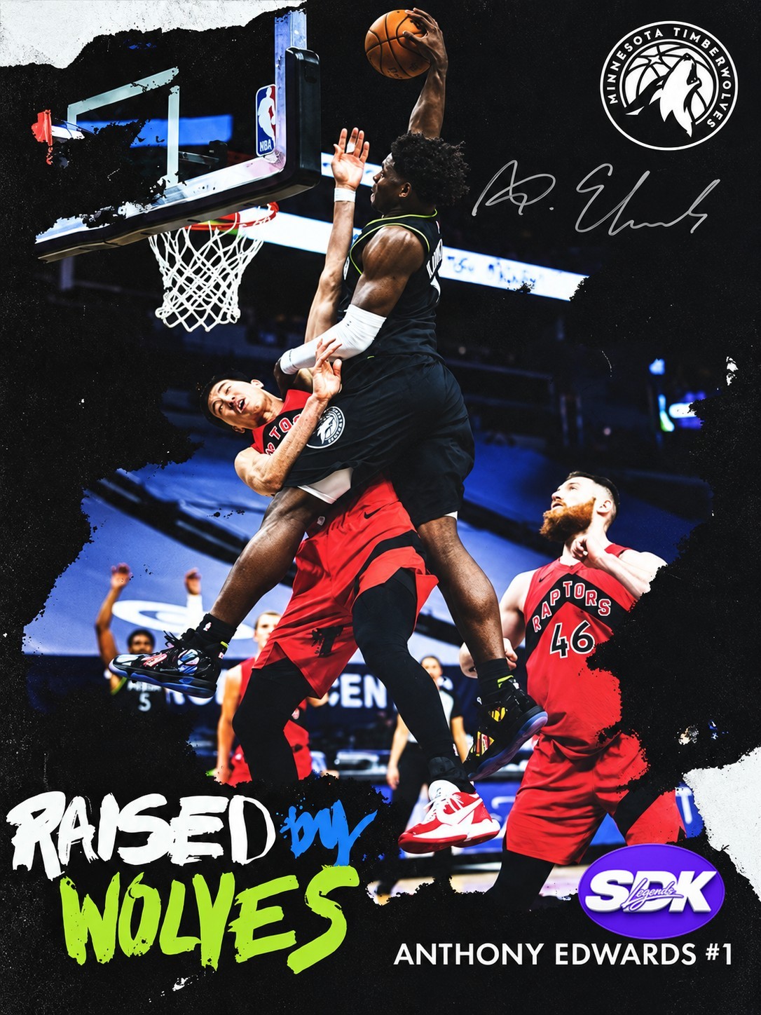 Anthony Edwards Signed Rookie Poster Fanatics COA