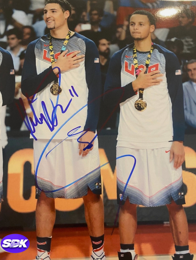 Klay Thompson and Stephen Curry and Kevin Durant Signed Golden State Warriors Photo BAS COA