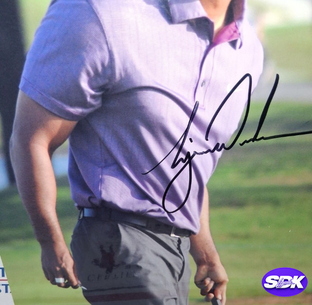 Tiger Woods Signed Purple Shirt Photo UDA COA