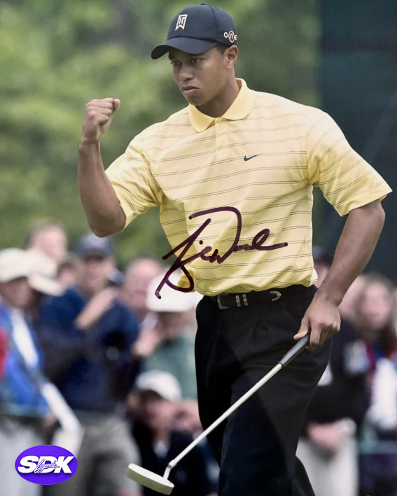 Tiger Woods Signed Yellow Shirt Photo UDA COA