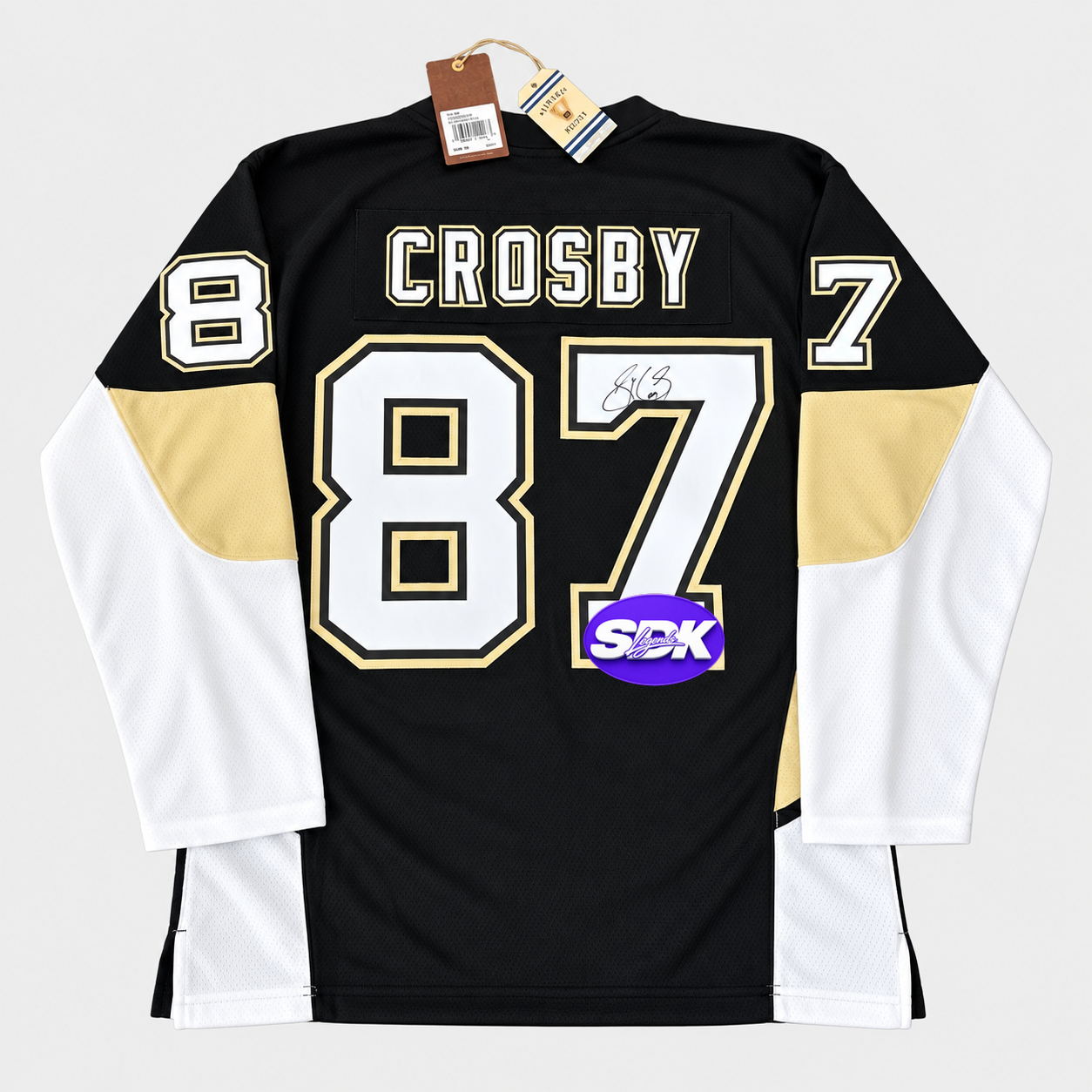 Sidney Crosby Signed Pittsburgh Penguins Black White Sleeves Jersey PSA COA