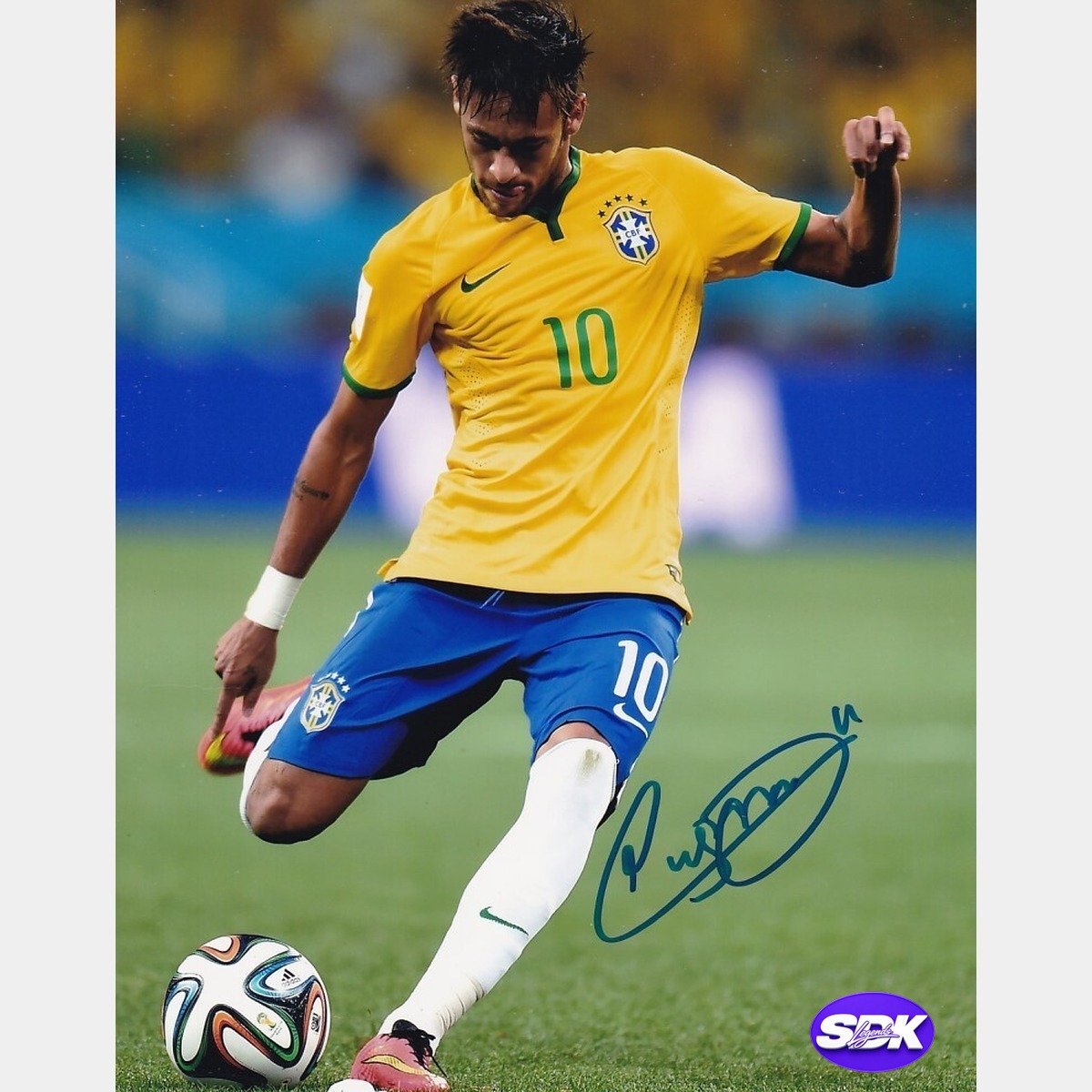 Neymar Jr. Signed Kicking Photo