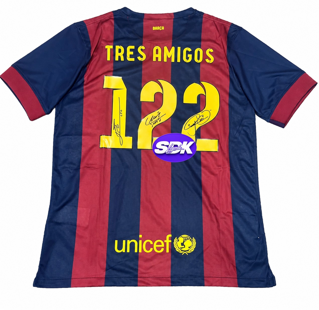Lionel Messi and Neymar Jr. and Luis Suarez Signed FC Barcelona Tres Amigos Nike Jersey BAS COA